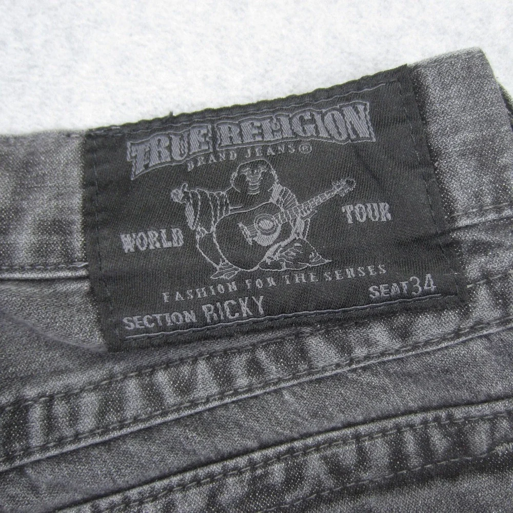 True Religion Jeans‎ Mens 32x30.5 Gray Ricky Straight Leg Flap Pocket Denim USA